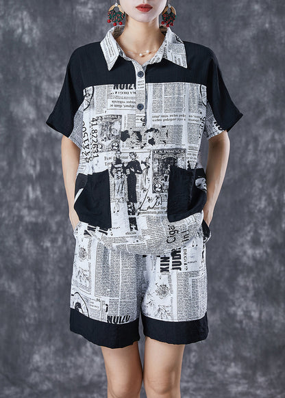 Diy Colorblock Oversized Patchwork Journal Print Cotton Two Piece Set Summer