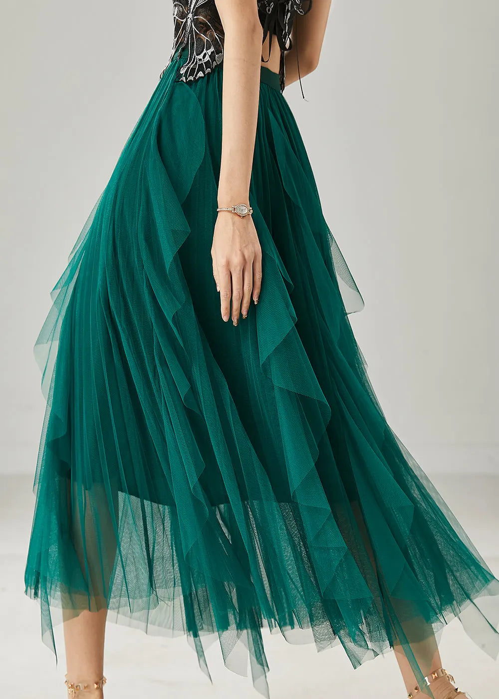 Peacock Green Ruffled Tulle Holiday Skirts Summer