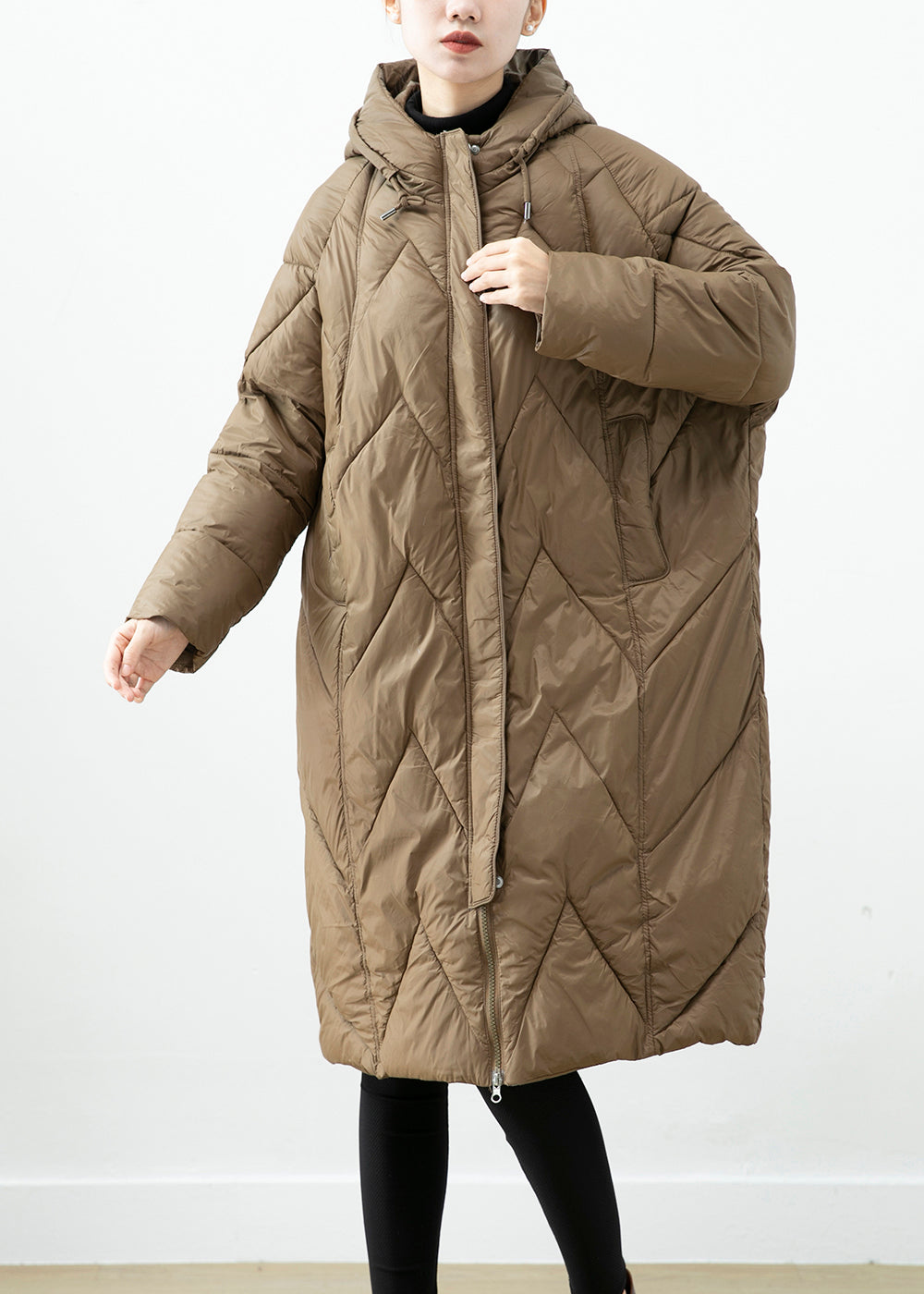 Coffee Hooded Cotton Filled Puffers Jackets Winter