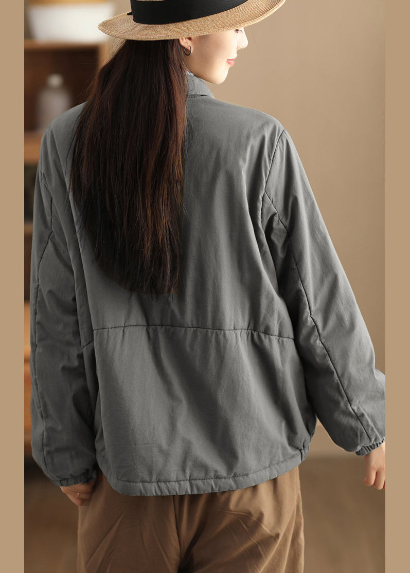 Grey Peter Pan Collar Patchwork Fine Cotton Filled Jackets Winter