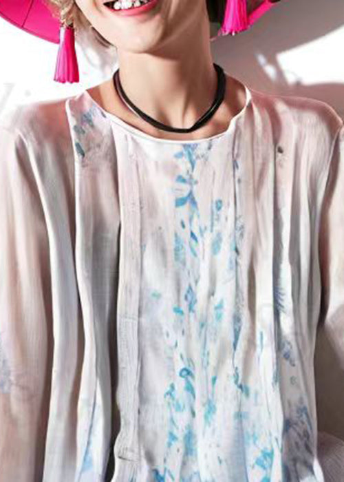 Classy Blue Print Cozy Cotton Blouses Long Sleeve