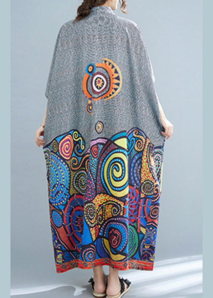 Peter Pan Collar Button Print Holiday Dress Batwing Sleeve