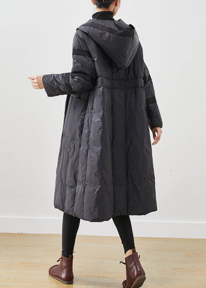 Black Oversized Tie Waist Duck Down Down Coats Winter