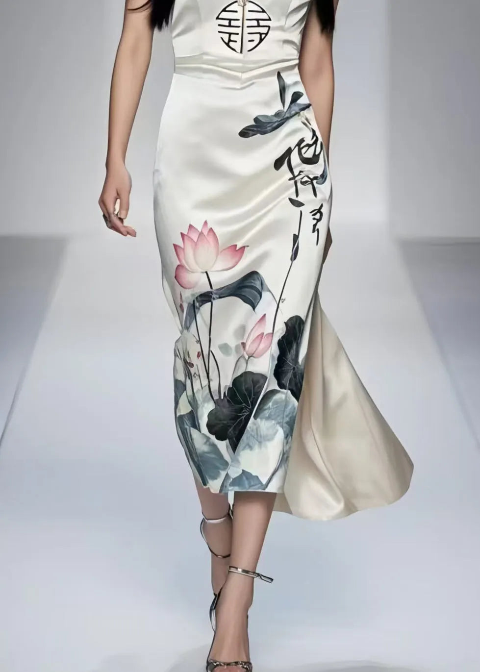 New Retro White Print Silm Fit Wraped Dress Sleeveless