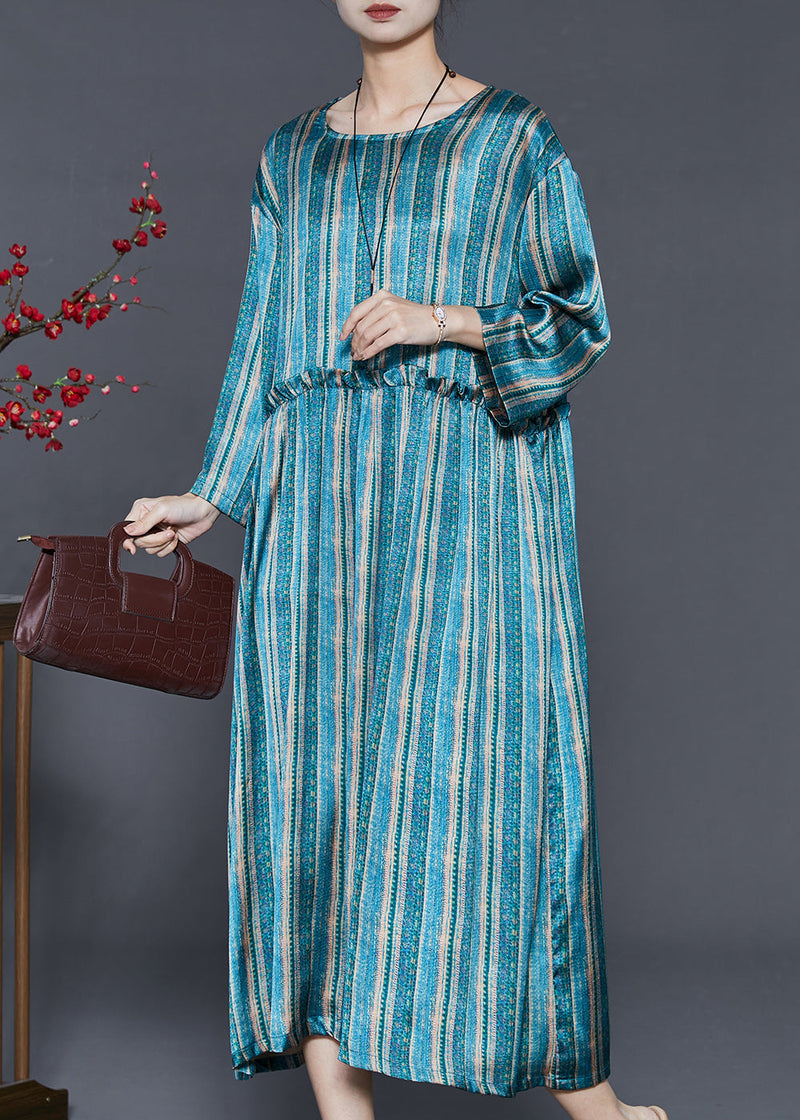 Blue Ruffled Striped Cotton Dress Spring