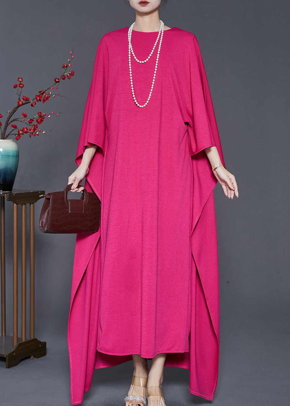 Rose Oversized Cotton Maxi Dress Cloak Sleeves