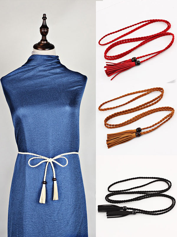Bohemia Artificial Leather Weave Tasseled Color Belt