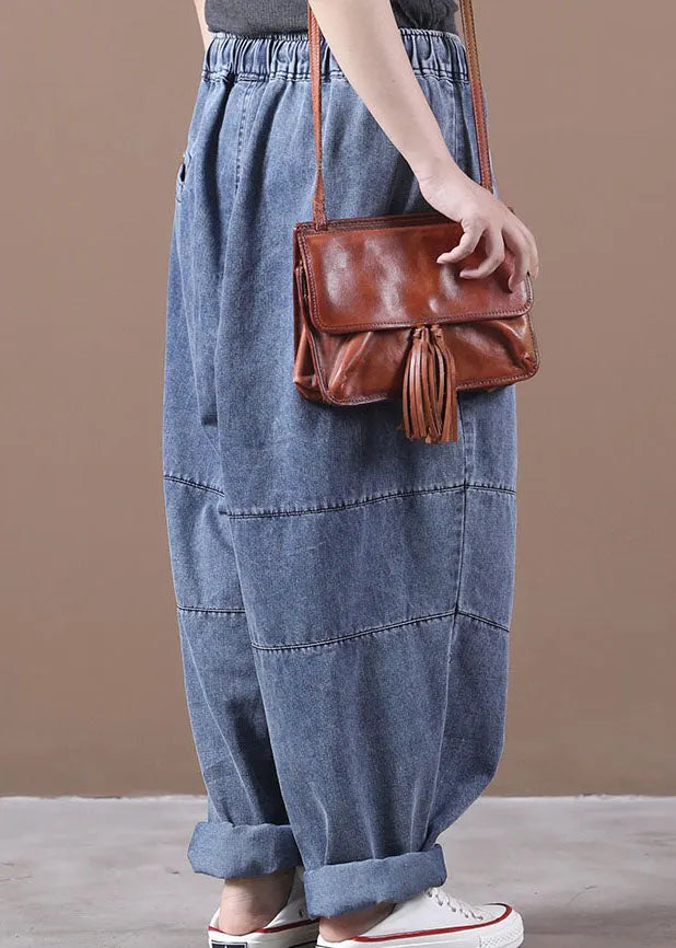 Blue Cinched Pockets Denim Pants Spring