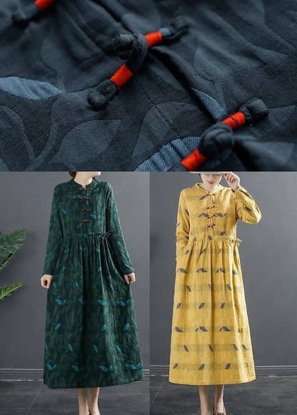 Diy Stand Collar Quilting Dresses Pattern Red Print Long Dress