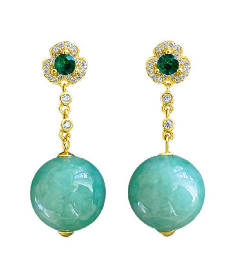 Green Sterling Silver Overgild Jade Crystal Zircon Drop Earrings