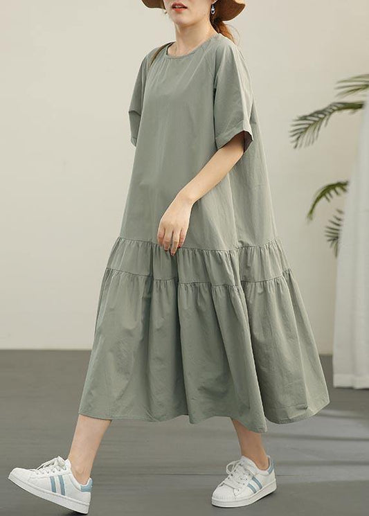 French Light Green Cinched Mermaid Long Summer Cotton Dress