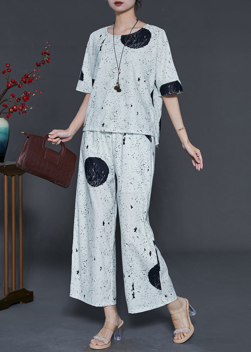 Modern White Oversized Print Chiffon Two Pieces Set Summer