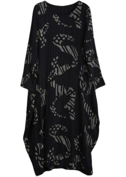 O Neck Spring Tunics Runway Black Print Long Dresses
