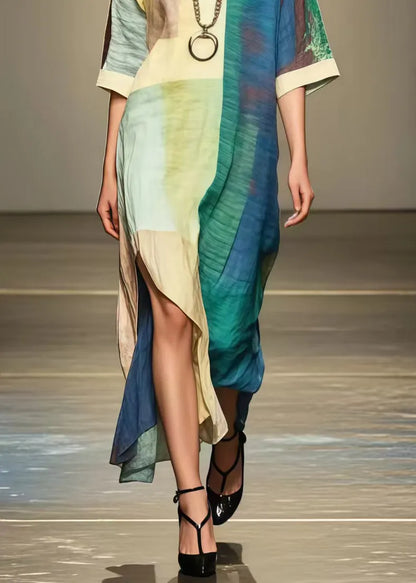 Art Asymmetrical Design Tie Dye Cotton Dress Summer