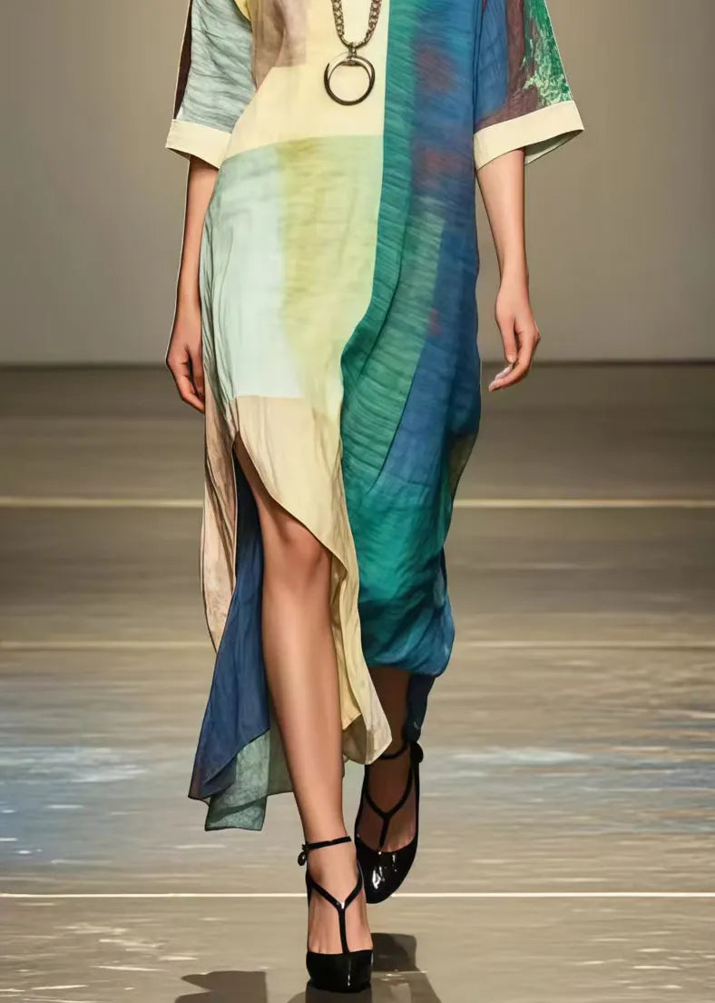 Art Asymmetrical Design Tie Dye Cotton Dress Summer