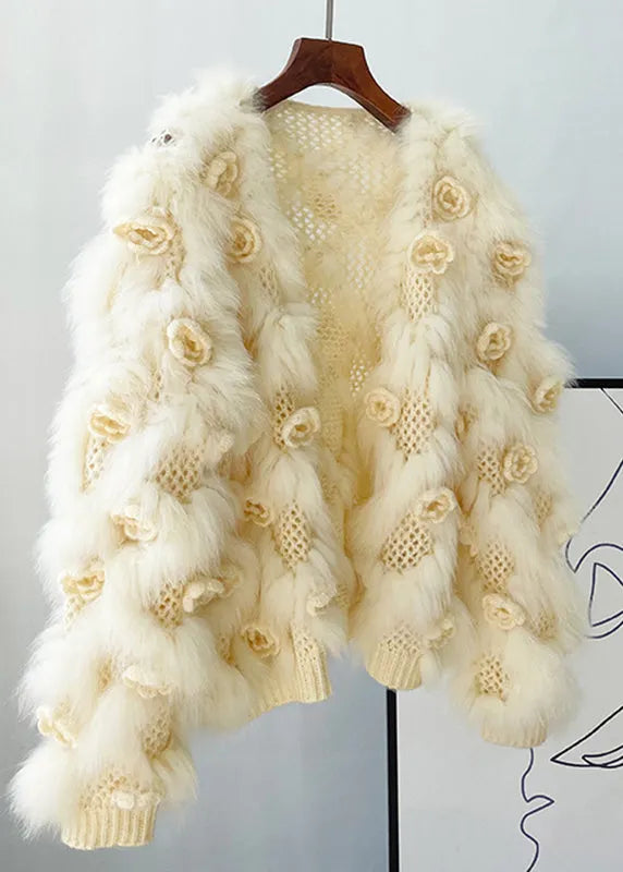 Apricot Mink Hair Knitted Coats Lantern Sleeve
