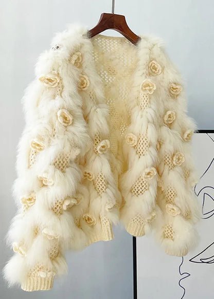 Apricot Mink Hair Knitted Coats Lantern Sleeve