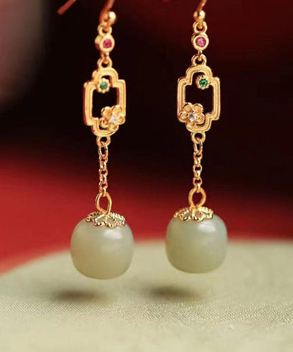 Cyan Sterling Silver Overgild Inlaid Gem Stone Jade Drop Earrings