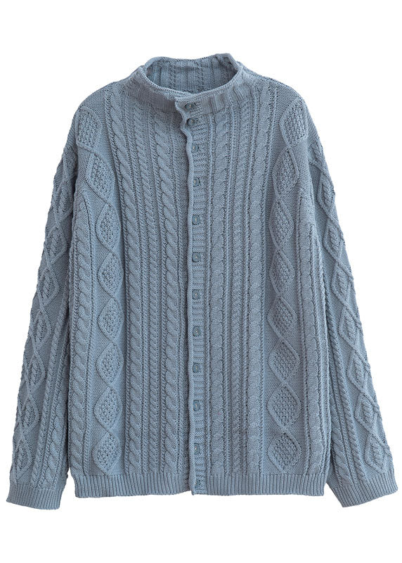 Light Blue Turtle Neck Button Woolen Knit Sweaters Spring