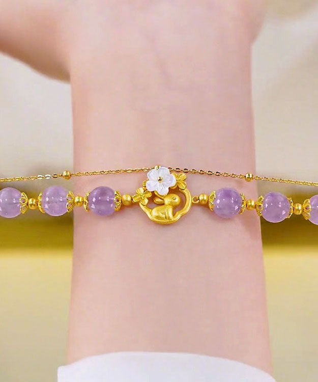 Vogue Purple Sterling Silver Overgild Inlaid Crystal Rabbit Chain Bracelet