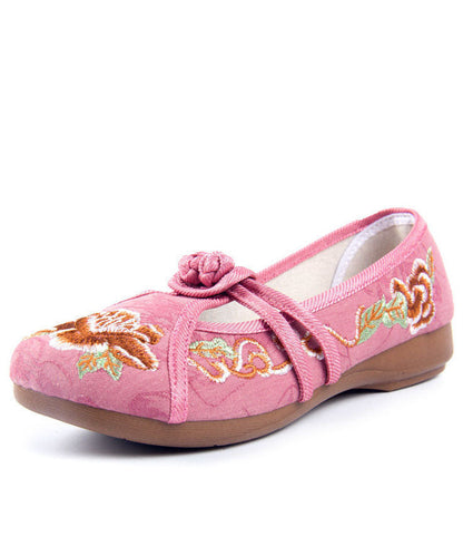 Embroideried Flat Shoes for Grey Cotton Fabric Chinese Button