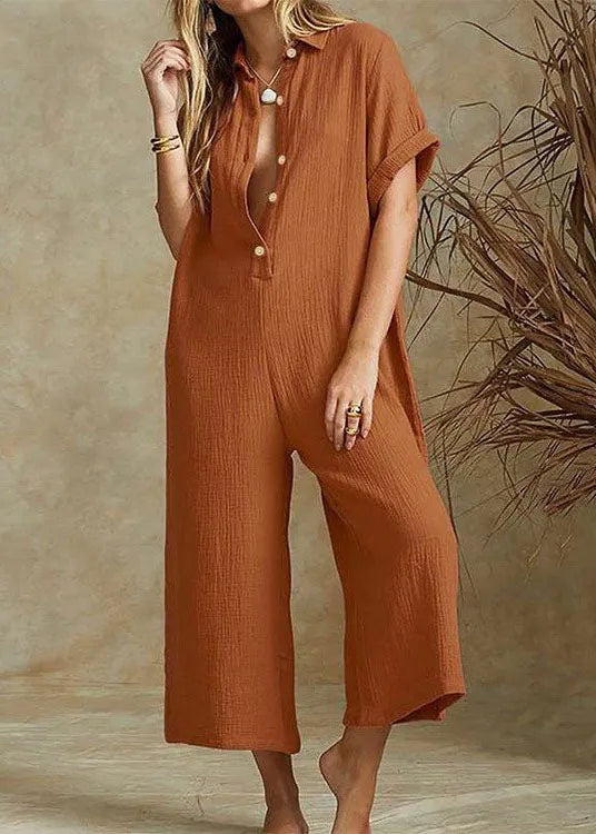 Short Sleeve Jumpsuit Wide-legged Pants Leisure Loose
