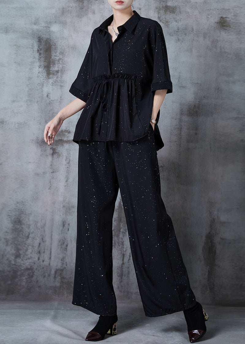 Organic Black Ruffled Sequins Chiffon Sets 2 Pieces Summer