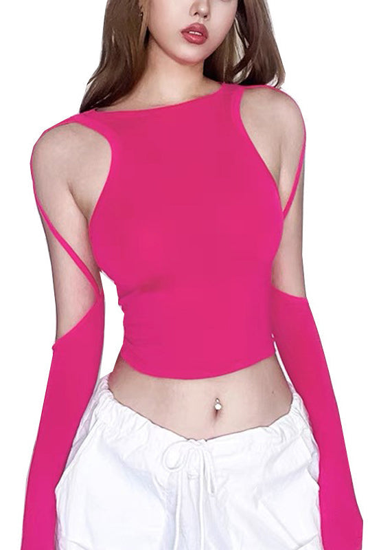 Rose Asymmetrical Cold Shoulder Top Summer