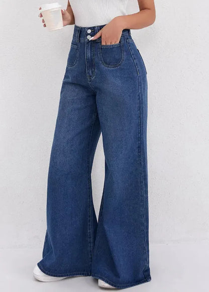 Natural Dark Blue High Waist Wide Leg Jeans Spring