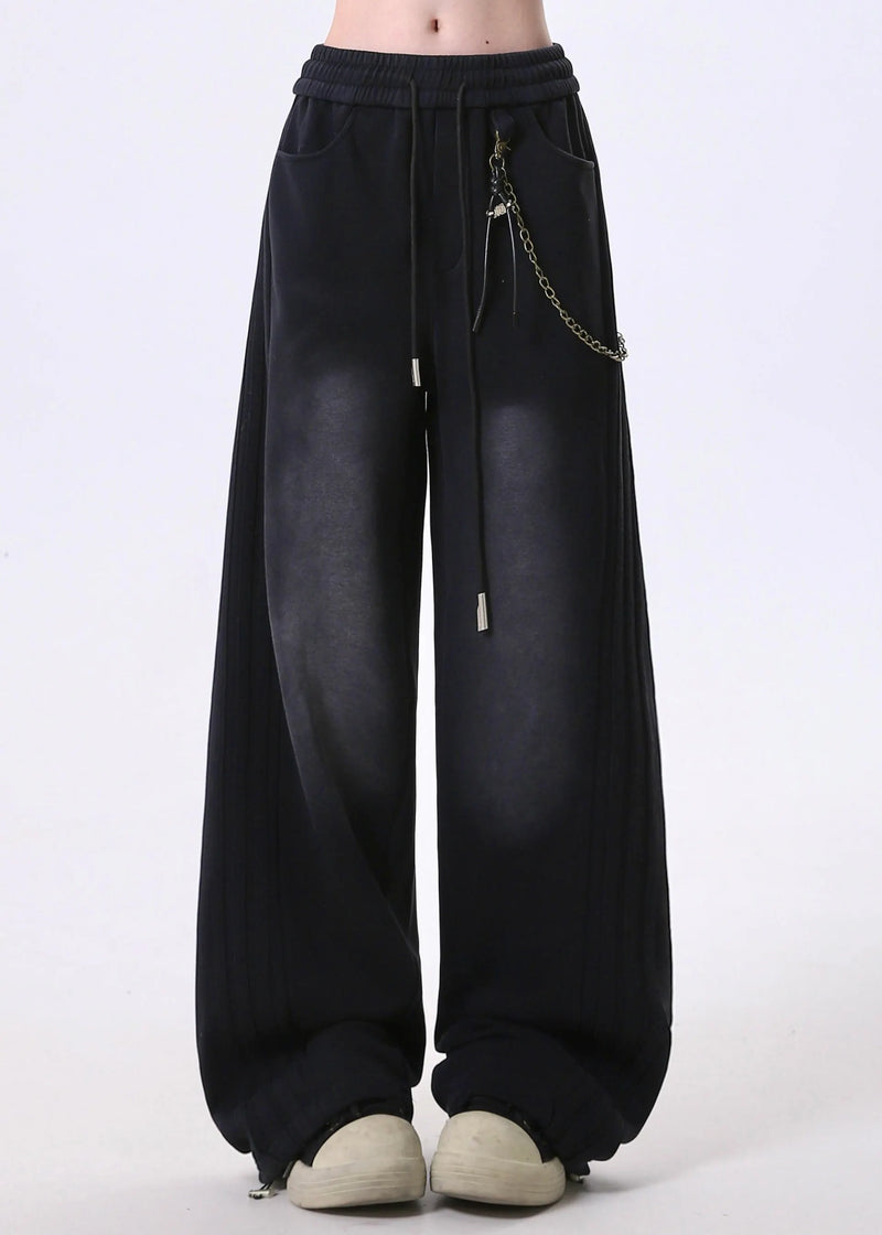 Grey Pockets Patchwork Elastic Waist Cotton Pants Spring