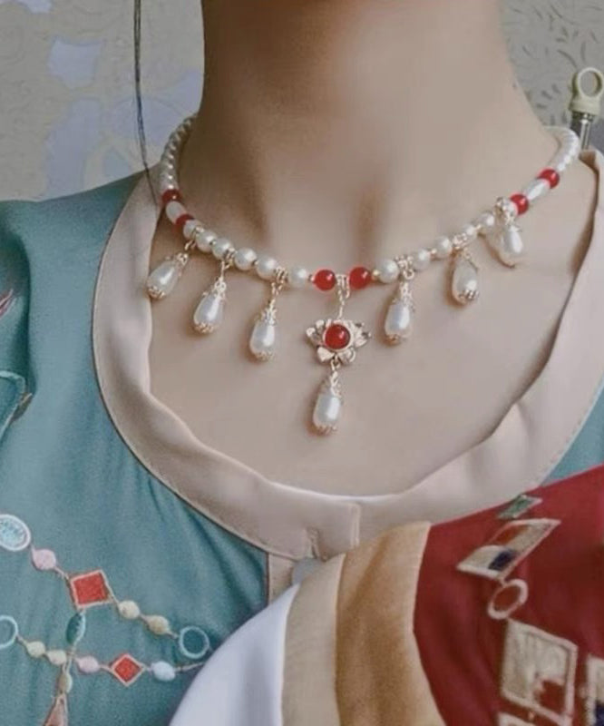 White Red Alloy Pearl Yingluo Choker