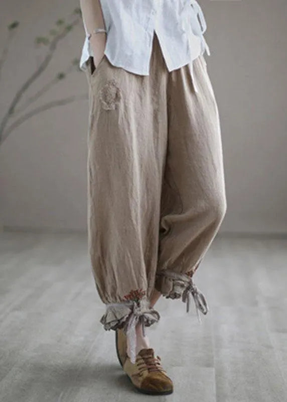 Diy Purple Embroideried Summer Harem Linen Pants