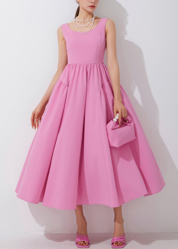 New Pink O-neck Patchwork Long Dress Sleeveless