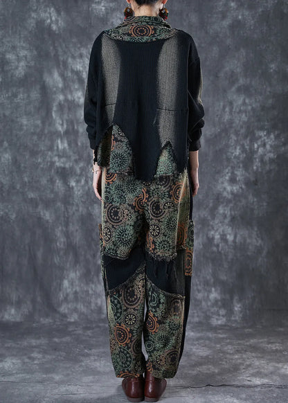 Black Tie Dye Patchwork Print Denim Two Pieces Set Fall