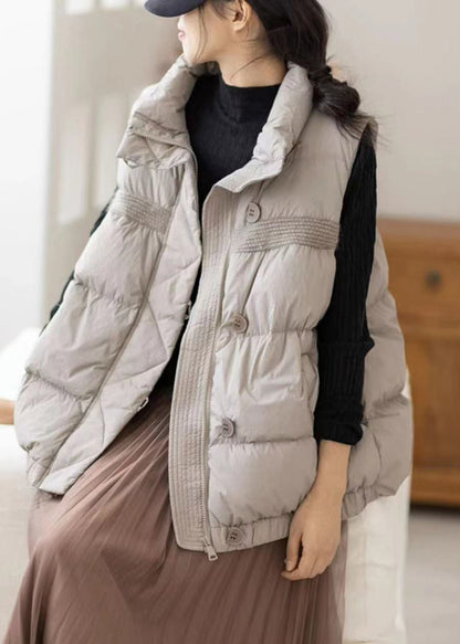 Light Grey Zippered Pockets Cotton Filled Waistcoat Sleeveless