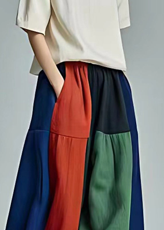 Rainbow Striped Pockets Patchwork Wide Leg Pants