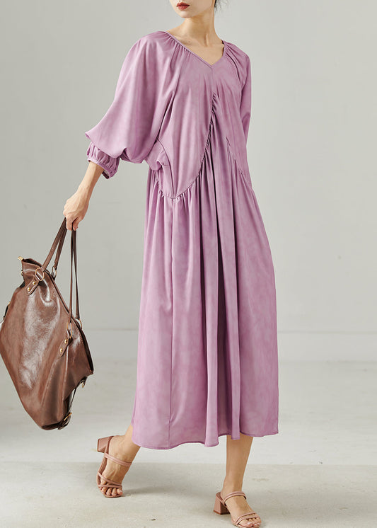 Purple Tie Dye Wrinkled Cotton Dresses Summer