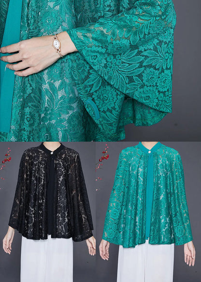 Green Hollow Out Lace Upf 50+ Smock Batwing Sleeve