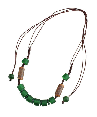Retro Style Green Handwoven Crystal Necklace