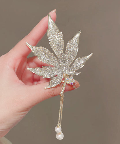 Diy Silk Alloy Zircon Maple Leaves Tassel Hairpin