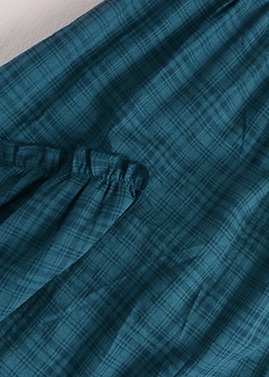 Light Blue Asymmetrical Plaid Patchwork a Line Skirt Spring