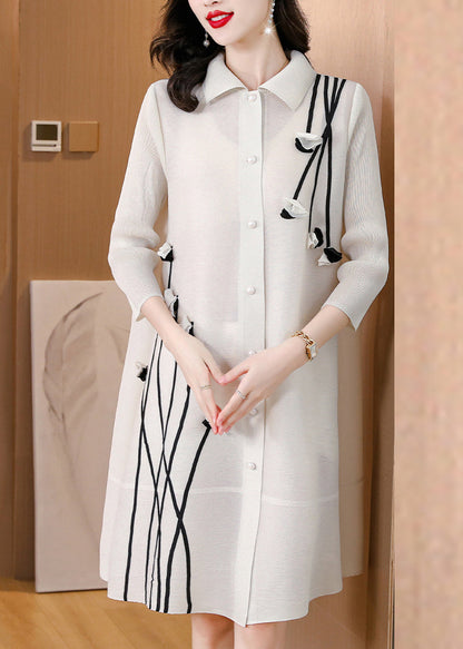 Beige Patchwork Mid Shirts Dress Long Sleeve