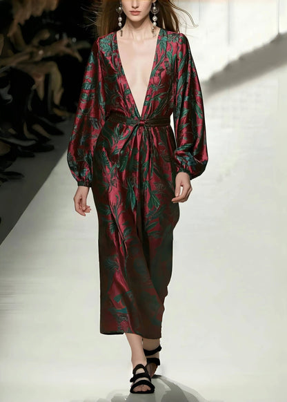 Mulberry V Neck Print Silk Vacation Dresses Spring