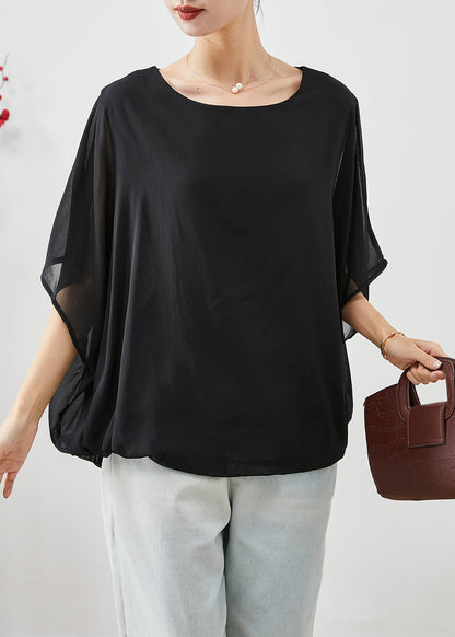 Stylish Black O-neck Oversized Chiffon Tanks Summer