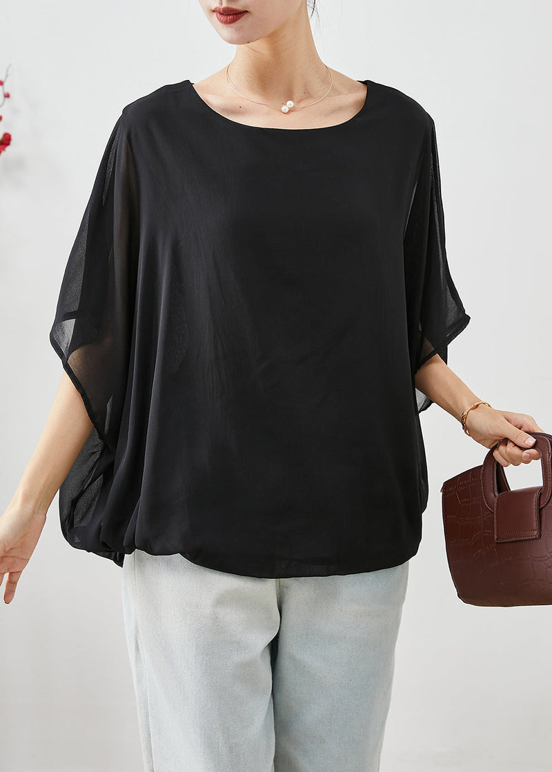 Stylish Black O-neck Oversized Chiffon Tanks Summer