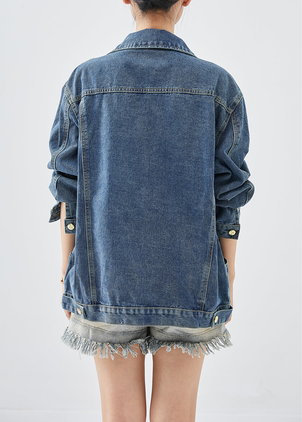 Blue Oversized Pockets Denim Coats Fall