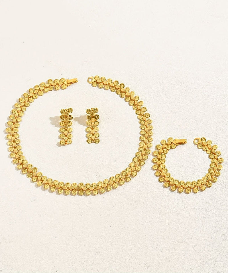 Fine Gold Alloy Lariat Necklace, Bracelet and Drop Earrings Three-piece Set