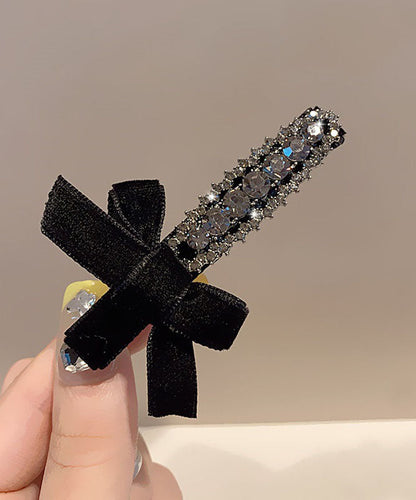 Fine Black Velvet Alloy Zircon Bow a Pair Hairpin