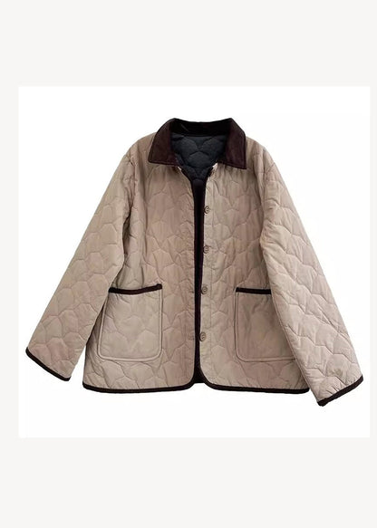 Army Green Peter Pan Collar Pockets Fine Cotton Filled Jackets Winter