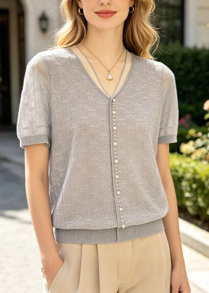 Jacquard Handmade Pearl Knit Top Summer